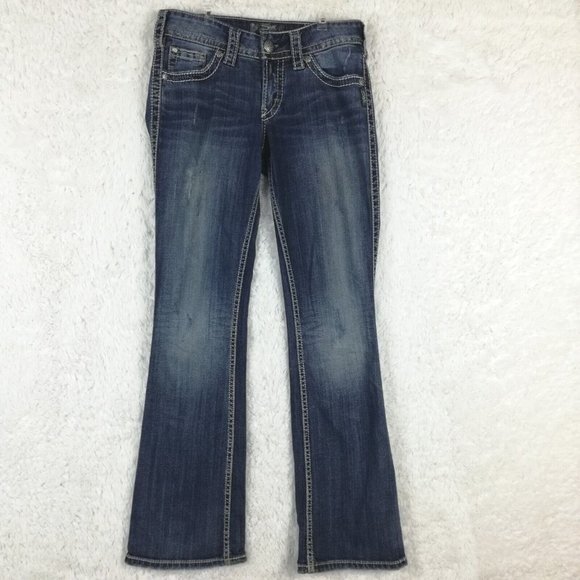 Silver Jeans Womens Suki Surplus Boot‎ Cut Denim Blue Medium Wash Distressed 27 - Picture 1 of 16